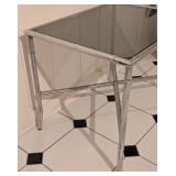 Smoked Glass and Faux Chrome Bamboo Side Table