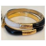 Three Black, White and Gold Costume Jewelry Bracelets