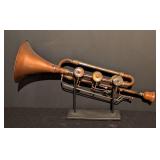 Copper Trumpet Sculpture and Stand