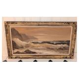 Large Seascape Oil on Canvas Painting by Waar