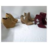 Set of 3 Pairs of Stylish Ankle Boots - Various Colors and Sizes