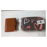 Set of 2 Accessories: Brown Wallet and Heart Pattern Purse