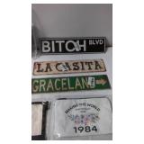 Lot of Decorative Signs and Tote Bags Including "La Casita