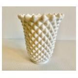 ANCHOR HOBNAIL Moonstone Opalescent Bowl, Milk Glass Goblet and Vase Set of Three