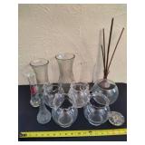 Lot of Misc. Glass Candle Holders, Vases & Flower Frog