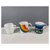 Collection of 6 Unique Coffee Mugs, Black Aladdin Coffee Carafe, Beverage Tray and Glass Candy Dish