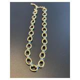 Gold Oval Link Necklace with Blue Accents