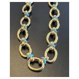 Gold Oval Link Necklace with Blue Accents