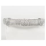 Judith Ripka Diamonique Triple Heart Rope Boarder Sterling Silver Hinged Cuff Bracelet. ***Estamated Replacement Value $300***