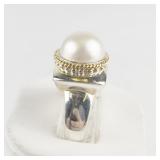 Chapal-Zenray Two-Tone Freshwater Pearl Sterling Silver Ring. Size 11 - 11.25.