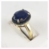 Bangkok Ratnaraj Jewelers Color Treated Blue Sapphire & Irradiated Blue Diamond Halovermeil Ring. Size 6.75 - 7.