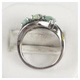 Jain Guarav Colored Treated Green Opal & Black Gemstone Sterling Silver Statement Ring . Size 6.75 - 7.