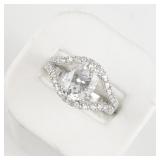 Oval Cut Cz Split Shank Sterling Silver Engagement Style Ring. Size 10 - 10.25.