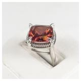 Cushion Cut Lab Grown Ruby Sterling Silver Statement Ring . Size 6 - 6.25.