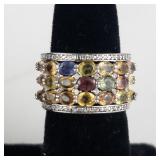 Jain Guarav Multi-Color Sapphire Sterling Silver Band Ring. Size 7 - 7.25.