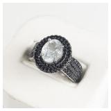 Jain Guarav Black Spinel & Aquamarine/Blue Topaz?Sterling Silver Statement Ring . Size 7 - 7.25.