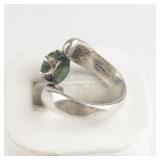 Mexico (Unknown) Green Agate Sterling Silver Wrap Ring. Size 7 - 7.25.