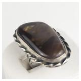 Mexico (Unknown) Fire Agate Roped Sterling Silver Statement Ring . Size 6 - 6.25.