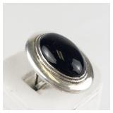 Black Onyx Dome Sterling Silver Statement Ring . Size 6 - 6.25.