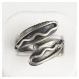 Taxco "CBS" Modernist Sterling Silver Bypass Ring. Size 10--11.