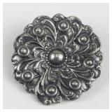 Ornate Floral Silver Tone Base Metal Brooch/Pendant.