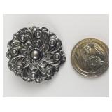 Ornate Floral Silver Tone Base Metal Brooch/Pendant.