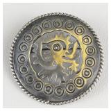 Taxco, Mexico  Aztec God Quetzalcoatl Cutout Sterling Silver Brooch .