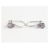 Pear Cut Amethyst Silver Tone Base Metal French Wire Earrings .