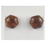 Hexagon Cabochon Baltic Amber Base Metal Pierced Earrings .