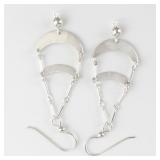 Curved Drop Hammered Bar Sterling Silver French Wire Dangle Earrings . Like New!