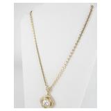 Swarovski Vintage Crystal Gold Tone Base Metal Pendant Necklace .