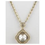 Swarovski Vintage Crystal Gold Tone Base Metal Pendant Necklace .