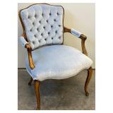 Light Blue Crushed Velvet Arm Chair with Tufted Back