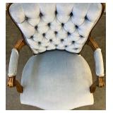 Light Blue Crushed Velvet Arm Chair with Tufted Back