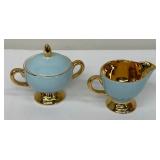 Lovely Norsk A Flint Egersund Teapot Set - Robin Egg Blue and Gold