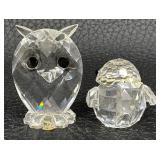 Vintage Swarovski Crystal Bird Figurine with Citrine Green Eyes and Crystal Owl Figurine with Silver Beak