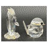 Vintage Swarovski Crystal Bird Figurine with Citrine Green Eyes and Crystal Owl Figurine with Silver Beak