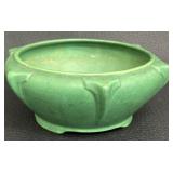 Vintage Arts and Crafts Green Matte Art Pottery Footed Dish