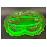 Vintage Cambridge 3400 Emerald Light Green Uranium Glass 5 Part Relish Dish / Vintage Uranium Glass Five Section Divided Platter