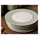 Lot of (8) 11" Fine Porcelain China Dinner Plates by 222 Fifth Chain Link© Seafoam