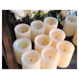 Lot of (9) 4" Flameless Pillar Candles 2xAA Battery-Operated (Ivory)