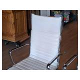 Lot of (2) Padded Metal High-Back Rolling Office Arm Chairs (White)