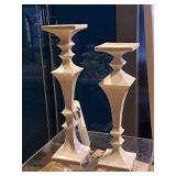 Lot of (2) Square Display Pedestals - (1) 4-1/4"x4-1/4"x15-1/4", (1) 4-1/4"x4-1/4"x17-3/4" (White)