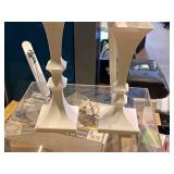 Lot of (2) Square Display Pedestals - (1) 4-1/4"x4-1/4"x15-1/4", (1) 4-1/4"x4-1/4"x17-3/4" (White)