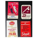 4 Vintage Pocket Schedules - 1979 Minnesota Twins, and 1978-1980 University of Minnesota Basketball, Hockey, Football, Softball w/ Pabst  and Schmidt Beer Ads