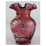 FENTON ***Mary Gregory *** 5" Limited Edition Cranberry Vase. Handpainted by S. Hart  NUMBERED LIMITED EDITION