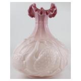 FENTON ***Museum Collection*** 8" Swan and Cattails Vase - Rosalene Stamped Fenton