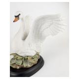 Vintage Homeco Masterpiece Porcelain Swan Figurine with Wood Base