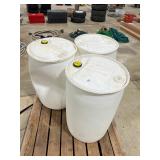 3) 55 GALLON PLASTIC DRUMS