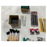 HUGE ASSORTMENT OF DRILL BITS, INSERT BITS, EXTENSIONS, ELECTRICAL TAPE, & PAINT BRUSHES